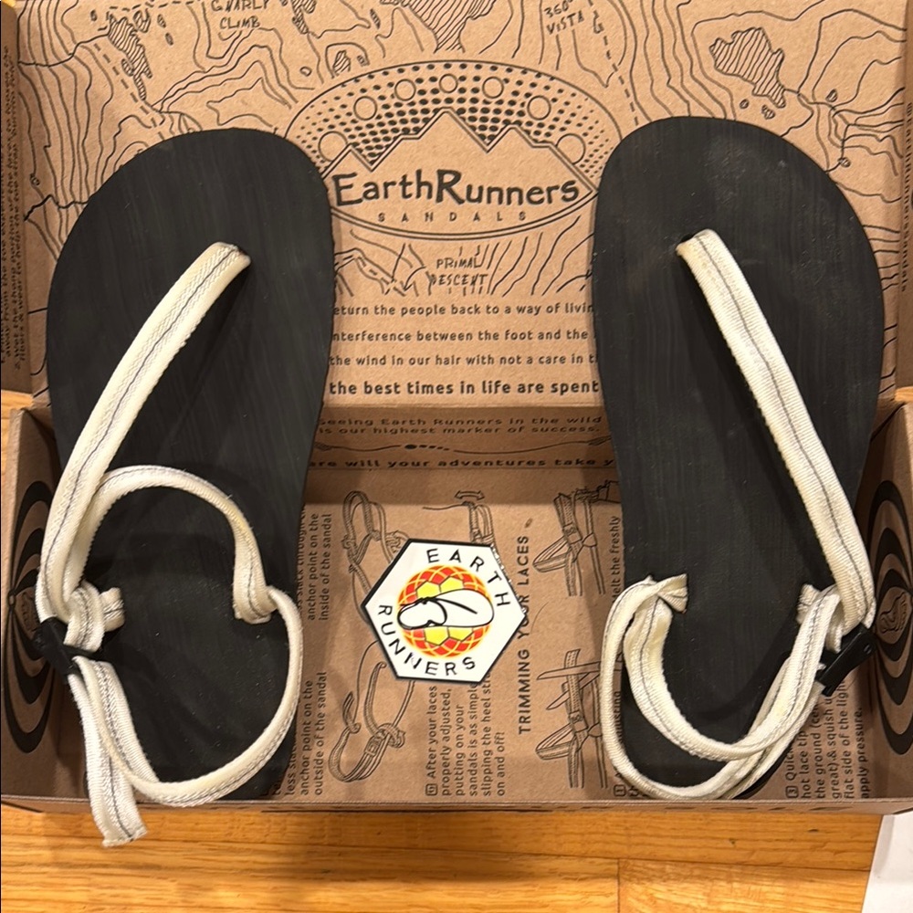 Earth Runners Black Sandals with Cream Straps
